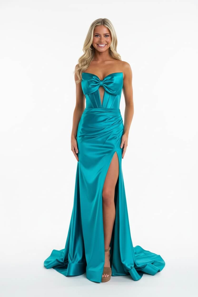 Corset Red Prom Dress Satin Sweetheart Formal Dress With Slit