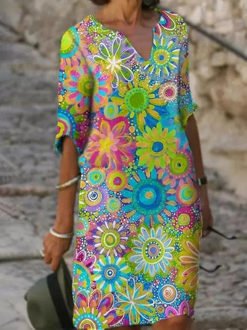 Heidi Minimalist Floral Print V Neck Dress Elevated Occasion Wear