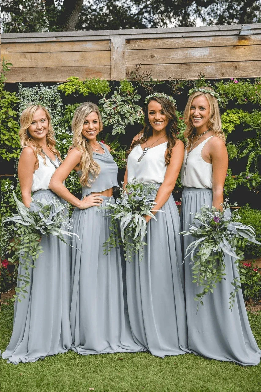 Two Piece A Line Burgundy Long Bridesmaid Dresses (ZD13268)