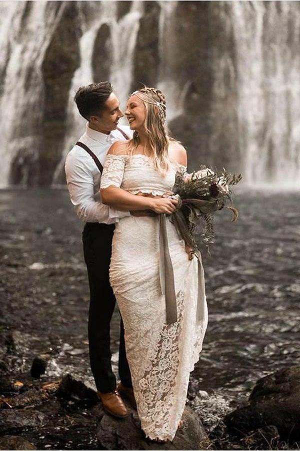 Two Pieces Lace Wedding Dresses Mermaid/Trumpet Bridal Gowns (ZD16239)