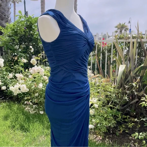 Vintage Mermaid Navy Blue Pleated Floor Length Party Dress Prom Dress - View 7 | VelvetHem