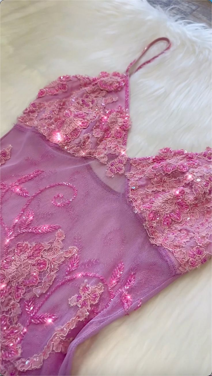 Sparkly Tulle Lace Beaded Prom Dress Pink Party Evening Gown - View 3 | VelvetHem