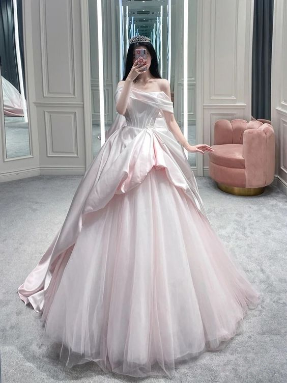 Off The Shoulder Pink A-line Ball Gown,18th Quinceanera Dress - VelvetHem