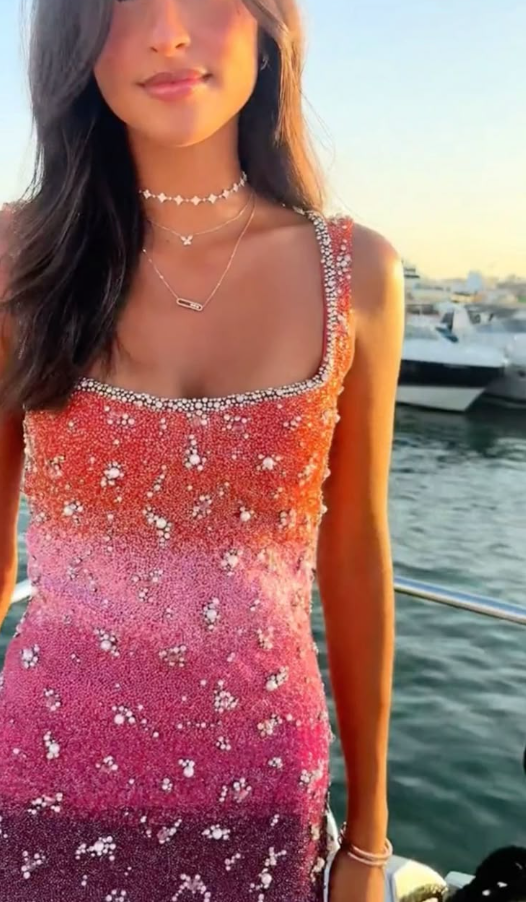 Gorgeous Sequin Beaded Sheath Cocktail Dress Square Neck Short Homecoming Dress Birthday Outfits - View 5 | VelvetHem