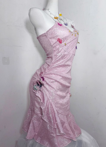 Sparkly Light Pink Butterfly Sequin Ruffles 8th Grade Homecoming Dress 18th Birthday Dress