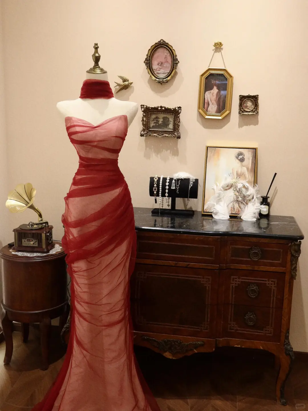 Elegant Strapless Red Tulle Mermaid Evening Dress Formal Prom Dress Y8596 - VelvetHem