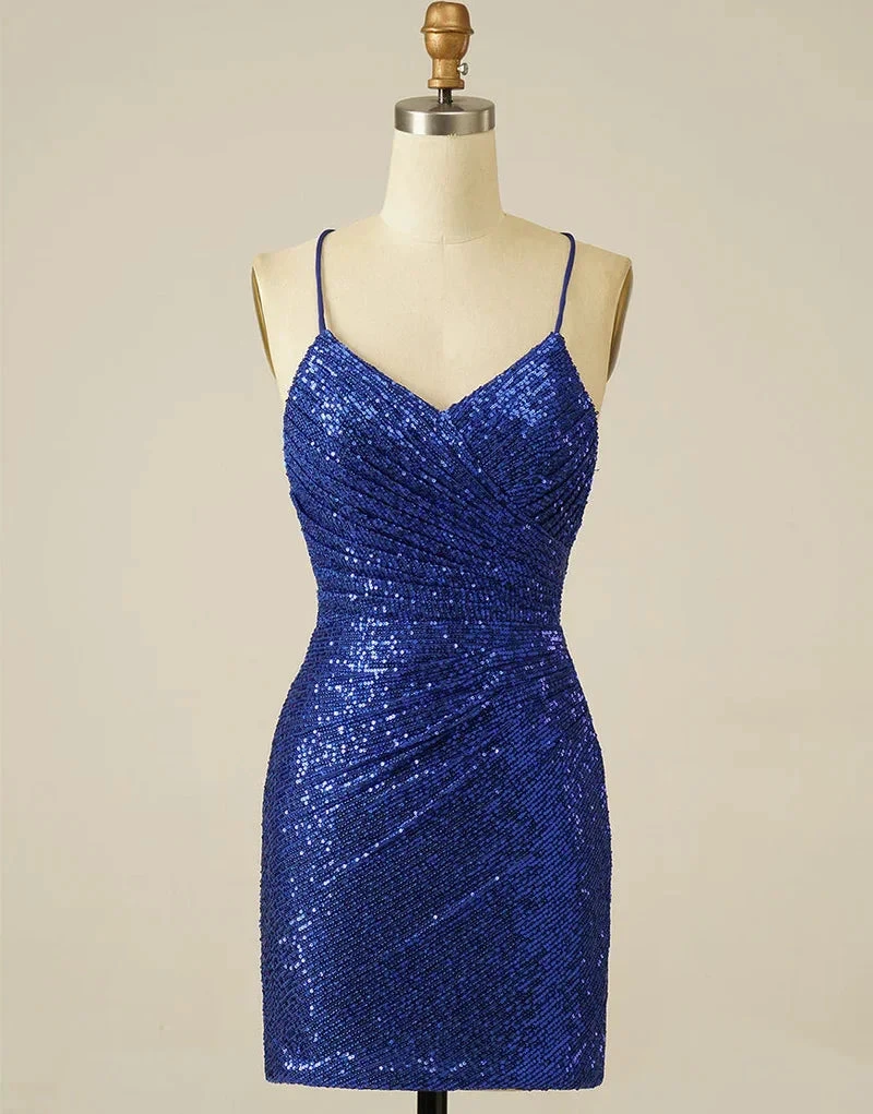 Royal Blue Sheath Sequin Lace Up Homecoming Dress (ZD11862) - VelvetHem