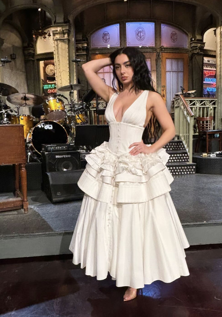 Classy Deep V Multi-Layered Satin A Line Evening Dress White Formal Prom Dress Y8145 - VelvetHem