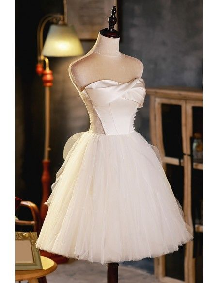 Elegant Satin Tulle Homecoming Dress Strapless Short Birthday Dress - View 2 | VelvetHem
