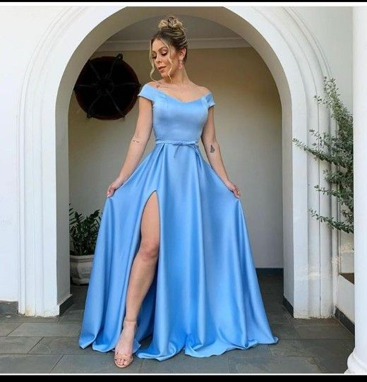 Classic Off The Shoulder Blue Prom Dress,Blue Evening Dress - VelvetHem