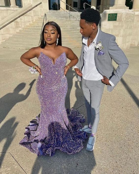 Purple Sequin Mermaid Long Prom Dress Evening Dress - VelvetHem