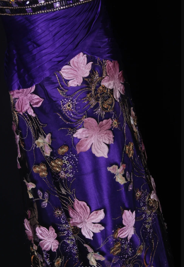 Charming Purple One Shoulder Satin Pleated Beaded Mermaid Prom Dress Evening Gown With Embroidery Appliques - View 7 | VelvetHem