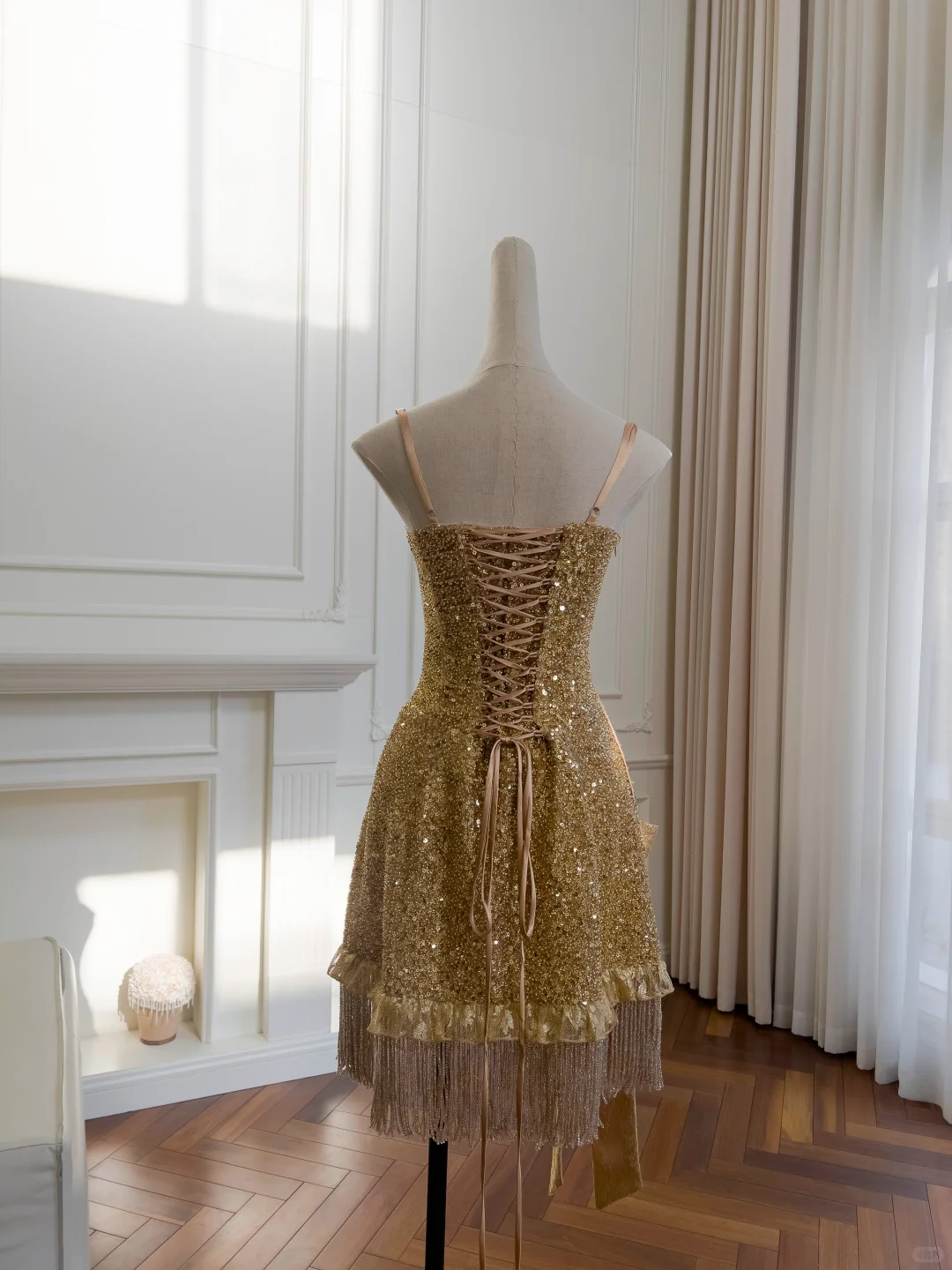 Sparkly Gold Sequin Sheath Cocktail Dress Short Graduation Homecoming Dress - View 8 | VelvetHem