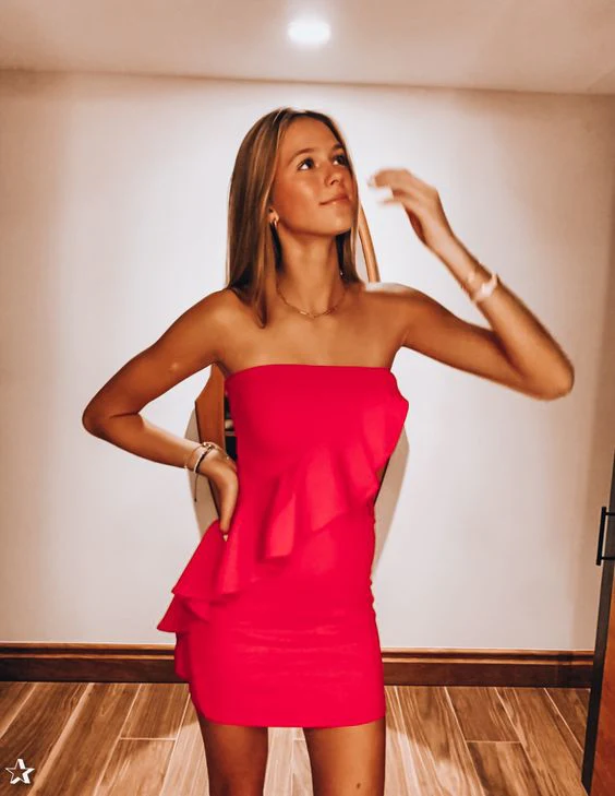 Hot Pink Strapless Tight Homecoming Dress - VelvetHem