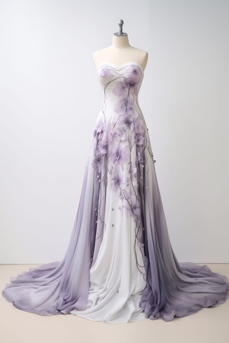 Elegant Strapless Ball Gown Ombre Lilac Chiffon Prom Evening Dress - VelvetHem