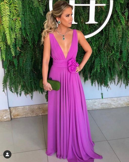 Sexy Deep V Neck Purple Prom Dress,Wedding Guest Outfit - VelvetHem