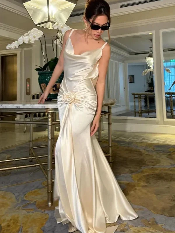 Classy White Mermaid Prom Evening Dress With Flowers,Formal Wedding Dress (ZD13740)