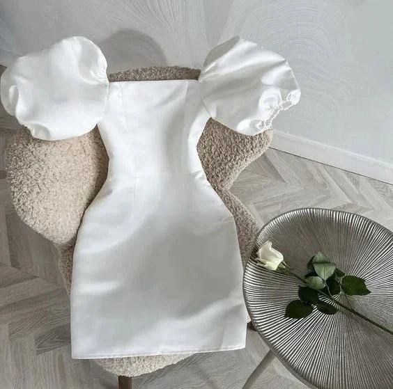 Vintage White Square Neckline Homecoming Dress Birthday Outfit Dress (ZD12686) - VelvetHem