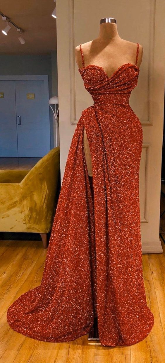 Fabulous Luxury Sequined Prom Dress With High Split - VelvetHem