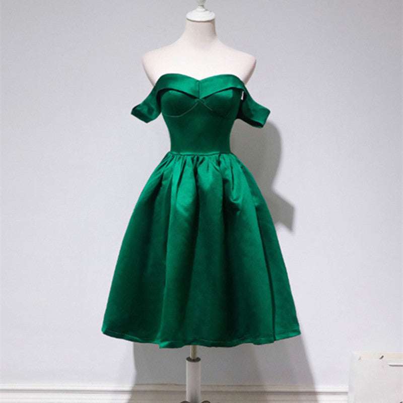 Off Shoulder Hunter Green Short Party Dresses Semi Formal Occasion Evening Gowns Homecoming Dress - VelvetHem