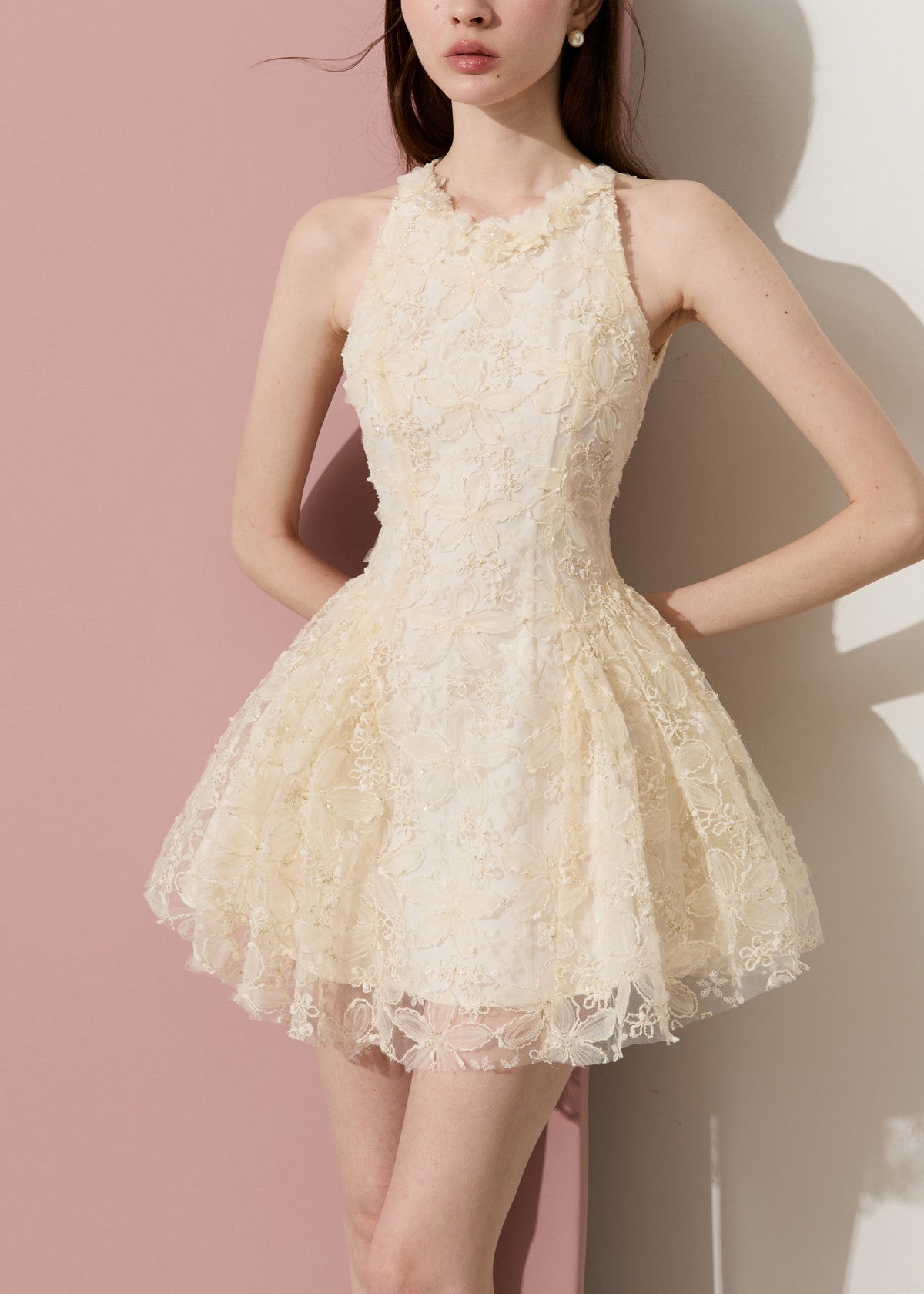 Unique Apricot Cold Shoulder Lace Tea Dress Sleeveless