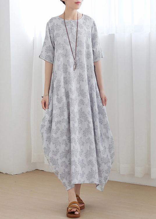 Unique Light Grey Linen Asymmetric Design Dress In Summer
