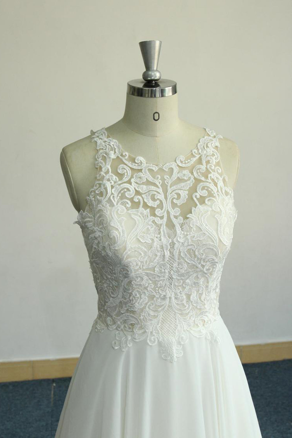 Unique White Jewel Sleeveless Wedding Dress | Appliques Chiffon Bridal Gowns