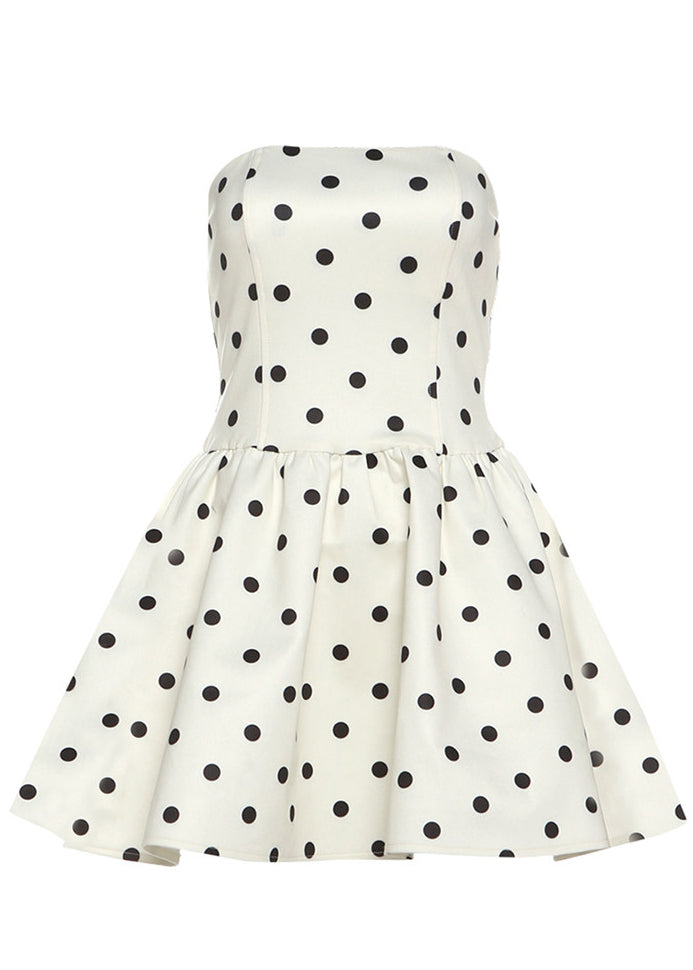 Unique White Strapless Dot Print Tea Dress Summer
