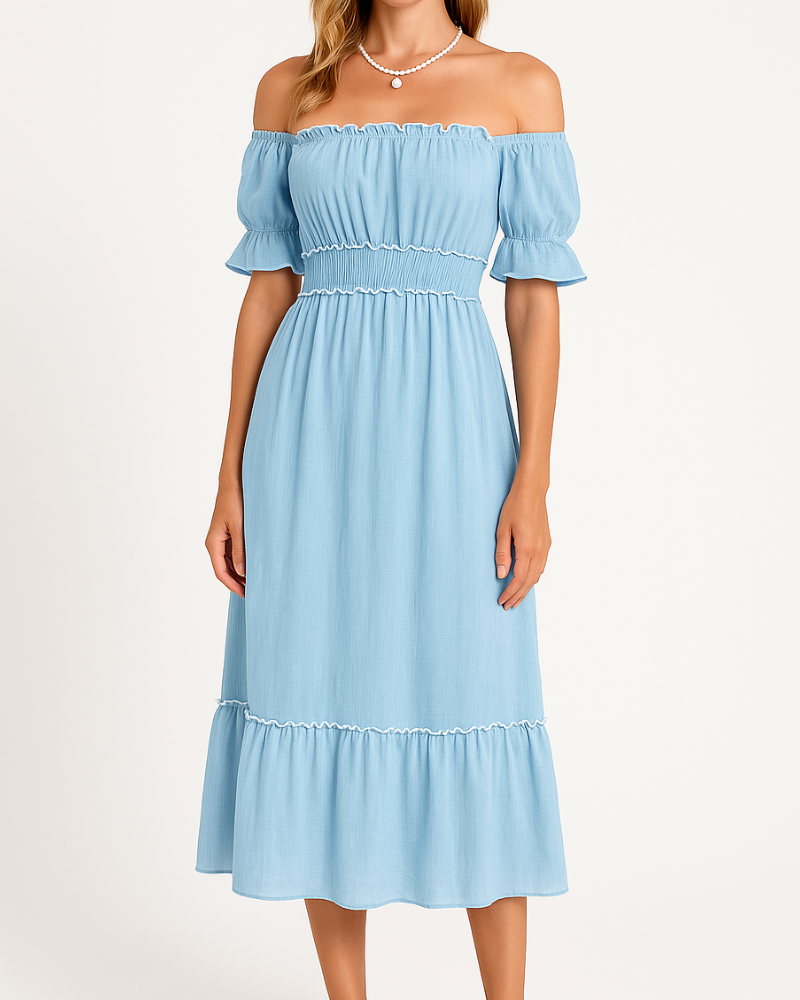 Jamie Aesthetic Off the Shoulder Midi Dress Evening Wear Edit