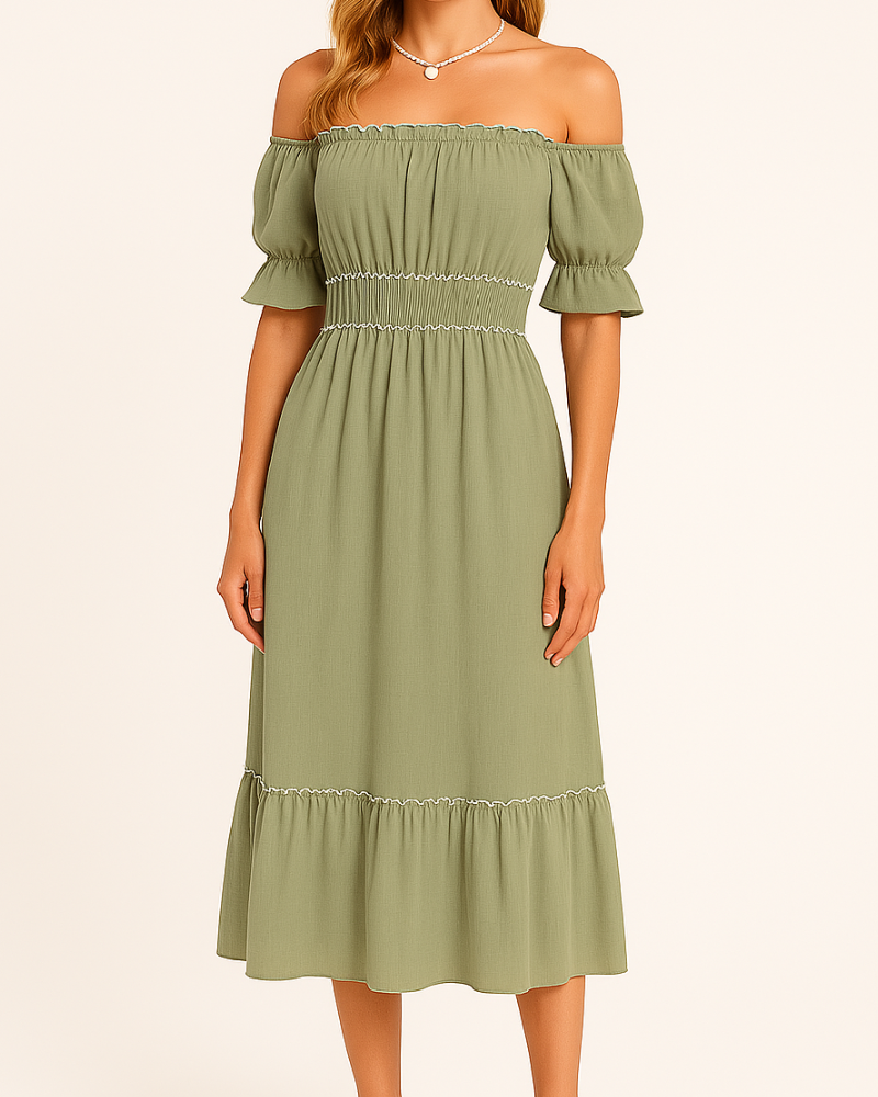 Jamie Aesthetic Off the Shoulder Midi Dress Evening Wear Edit