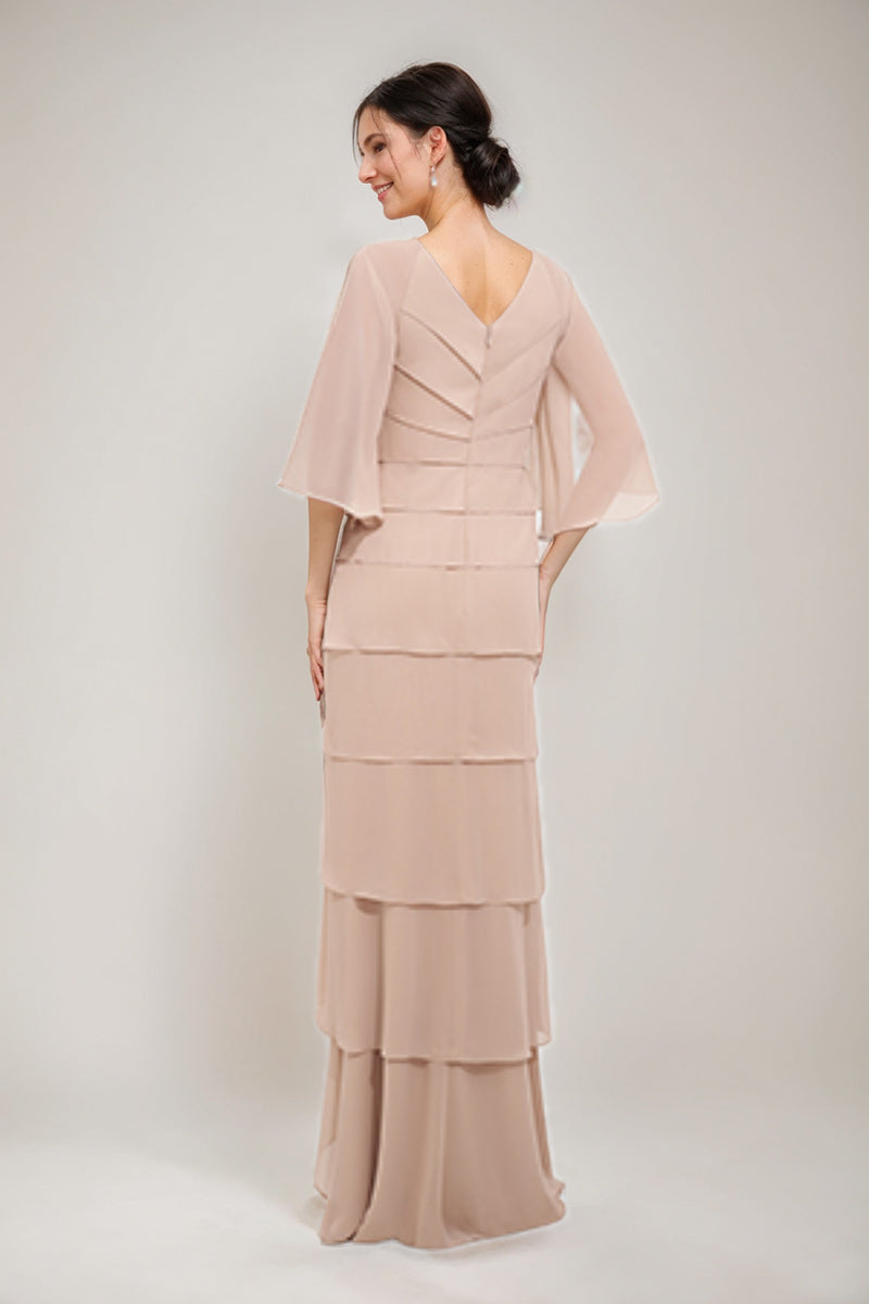 V Neck 3/4 Sleeve Sheath Dress with Appliques & Ruffles for Mothers of the Bride & Groom