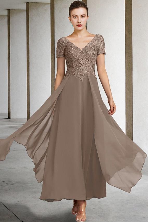 V Neck A Line Ankle Length Mother of the Bride Gown
