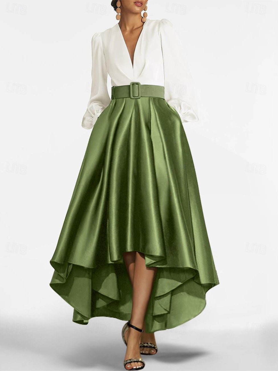 V Neck A Line Asymmetrical Mother of the Bride Dress with Belt