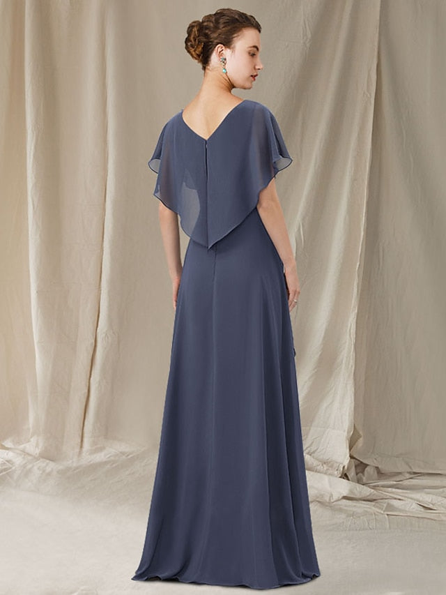 V Neck A Line Asymmetrical Mother of the Bride Gown