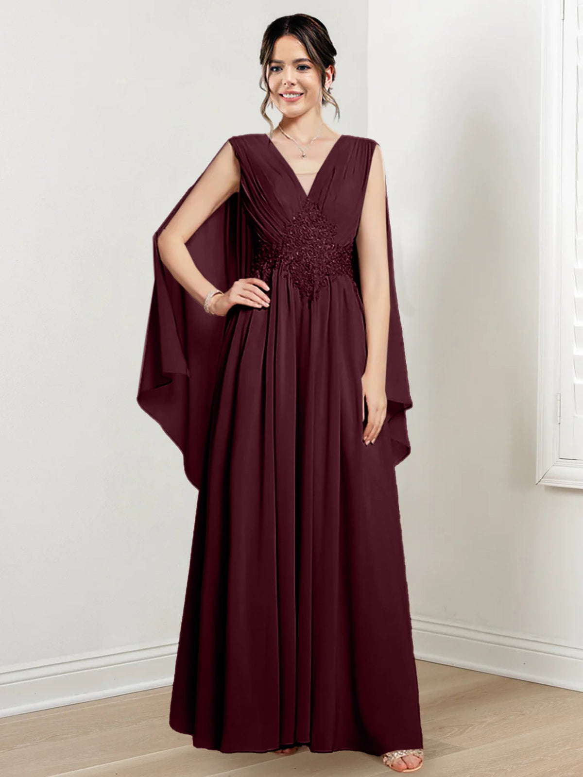 V Neck A Line Long Dress for the Mother of the Bride