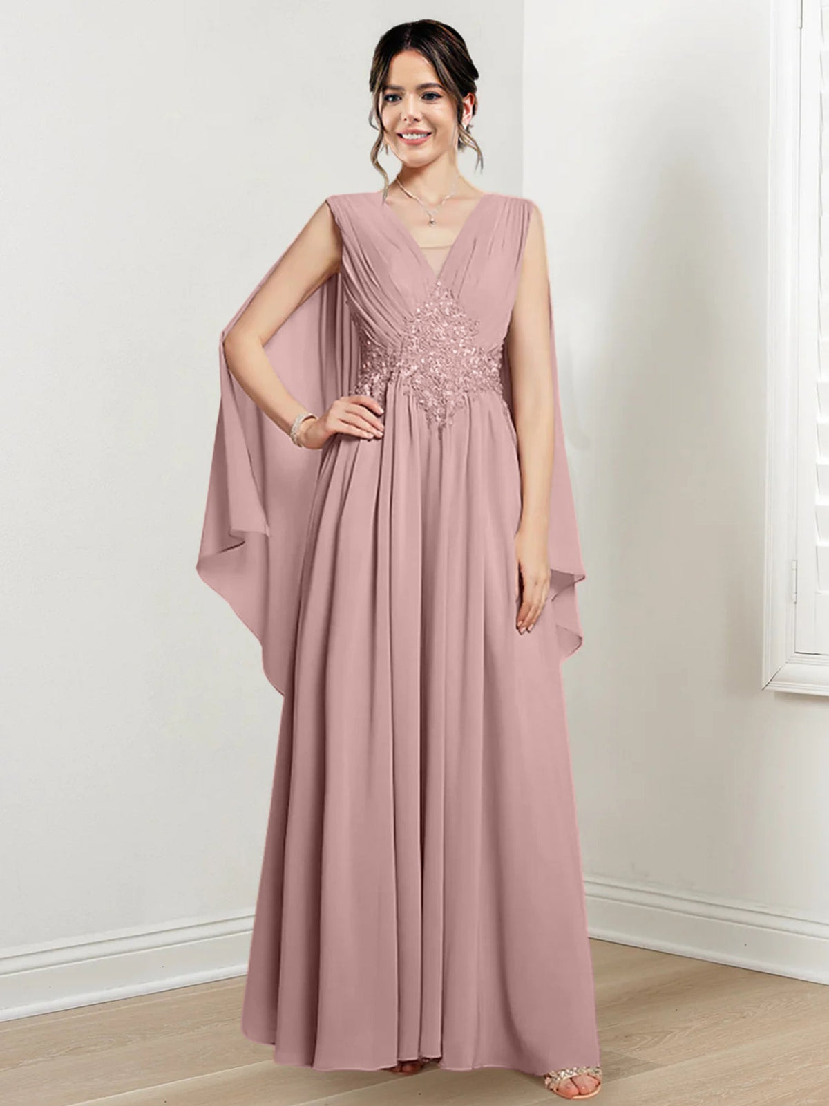 V Neck A Line Long Dress for the Mother of the Bride
