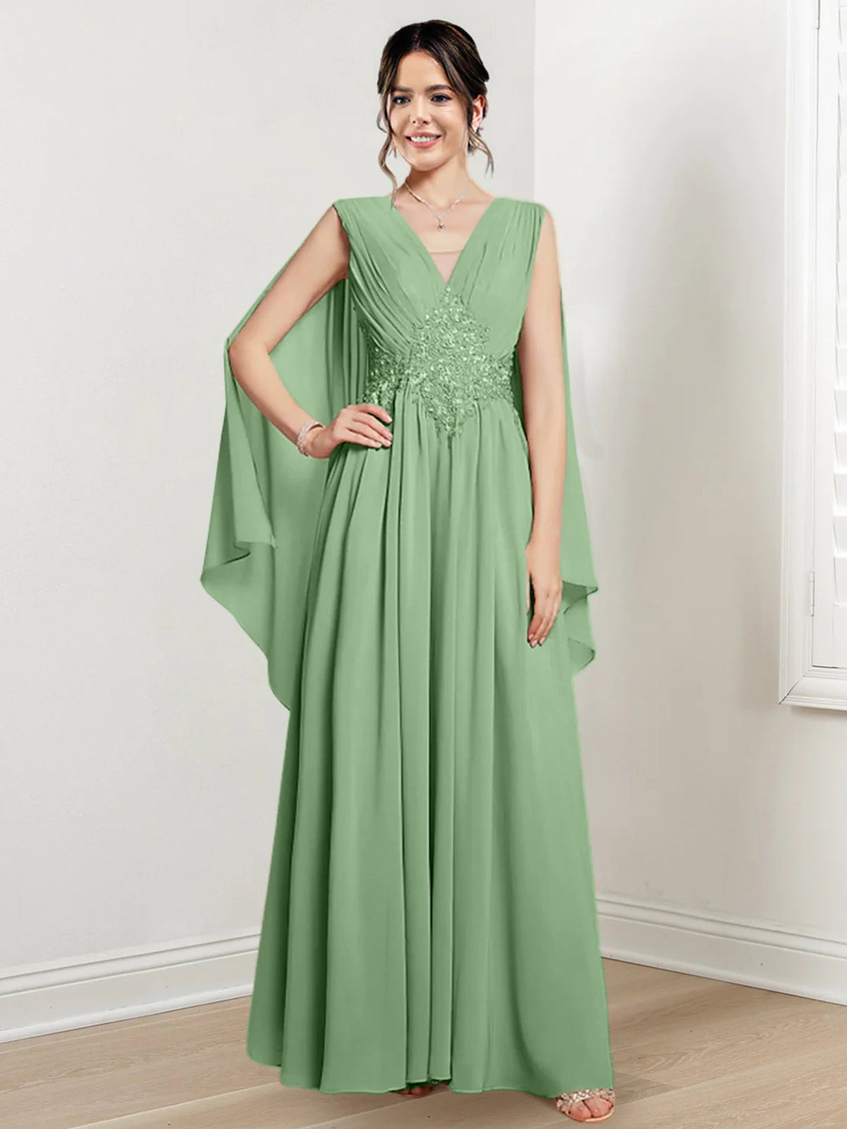 V Neck A Line Long Dress for the Mother of the Bride