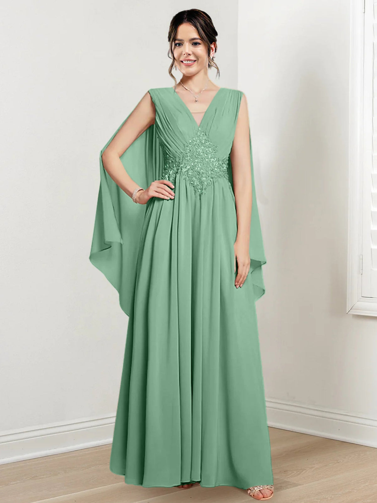V Neck A Line Long Dress for the Mother of the Bride