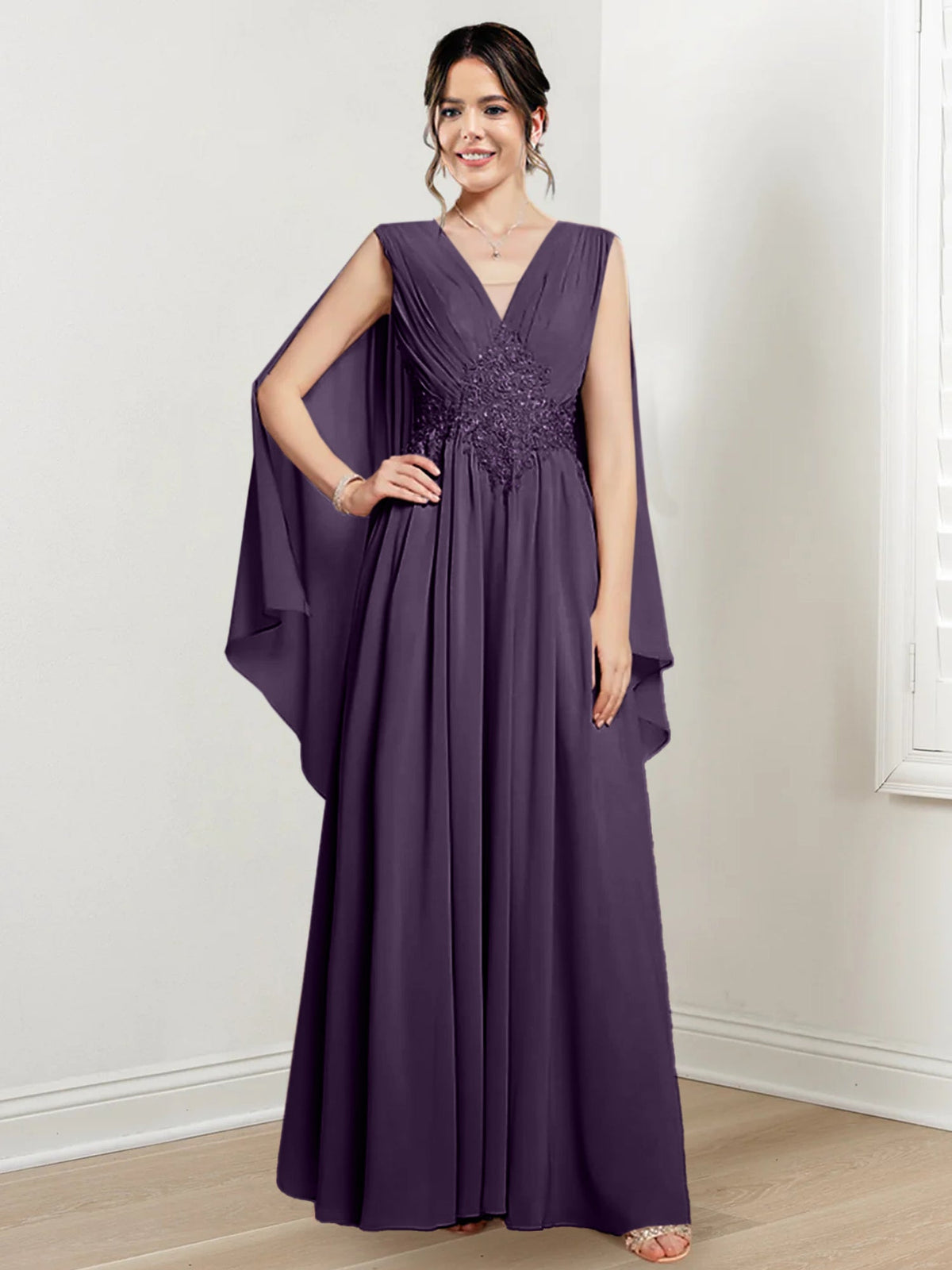 V Neck A Line Long Dress for the Mother of the Bride
