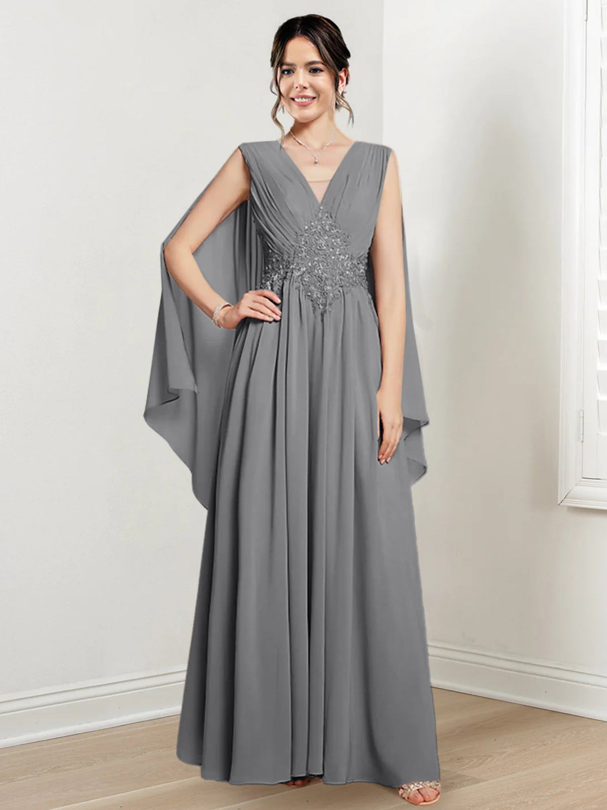 V Neck A Line Long Dress for the Mother of the Bride