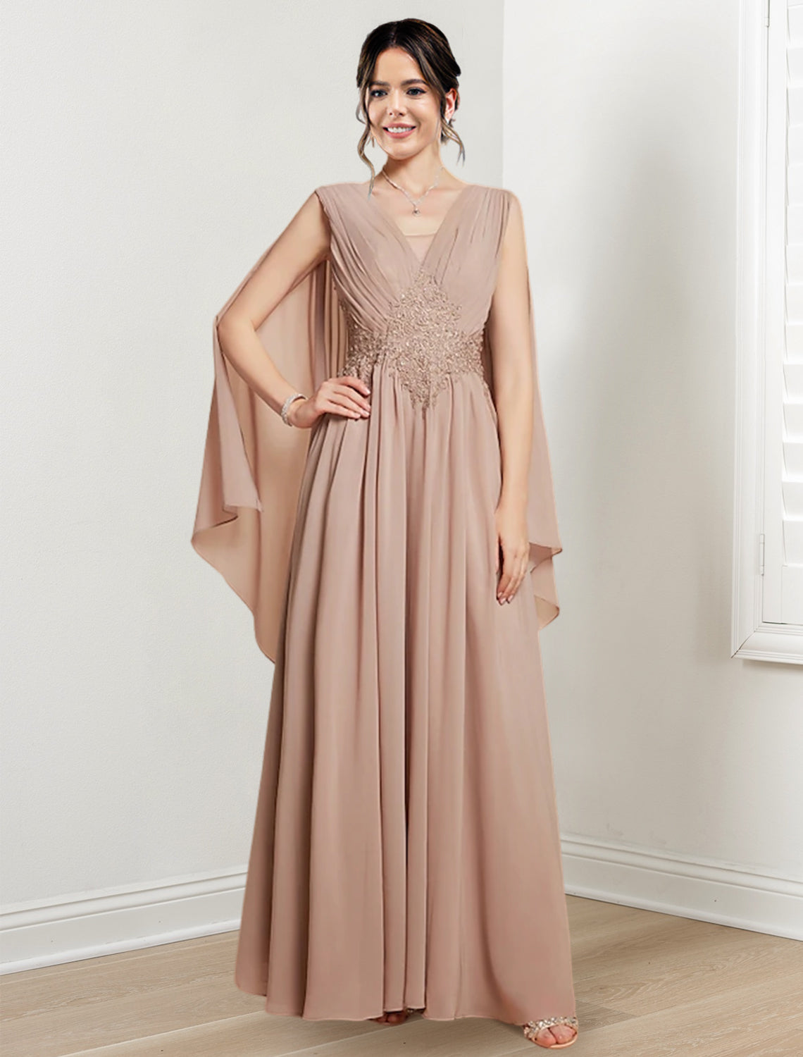 V Neck A Line Long Dress for the Mother of the Bride