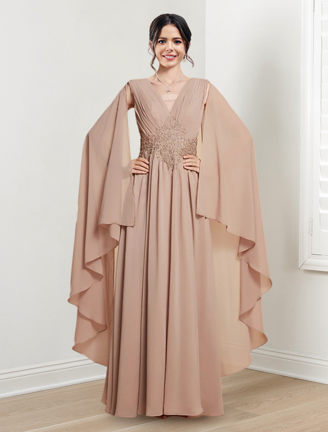 V Neck A Line Long Dress for the Mother of the Bride