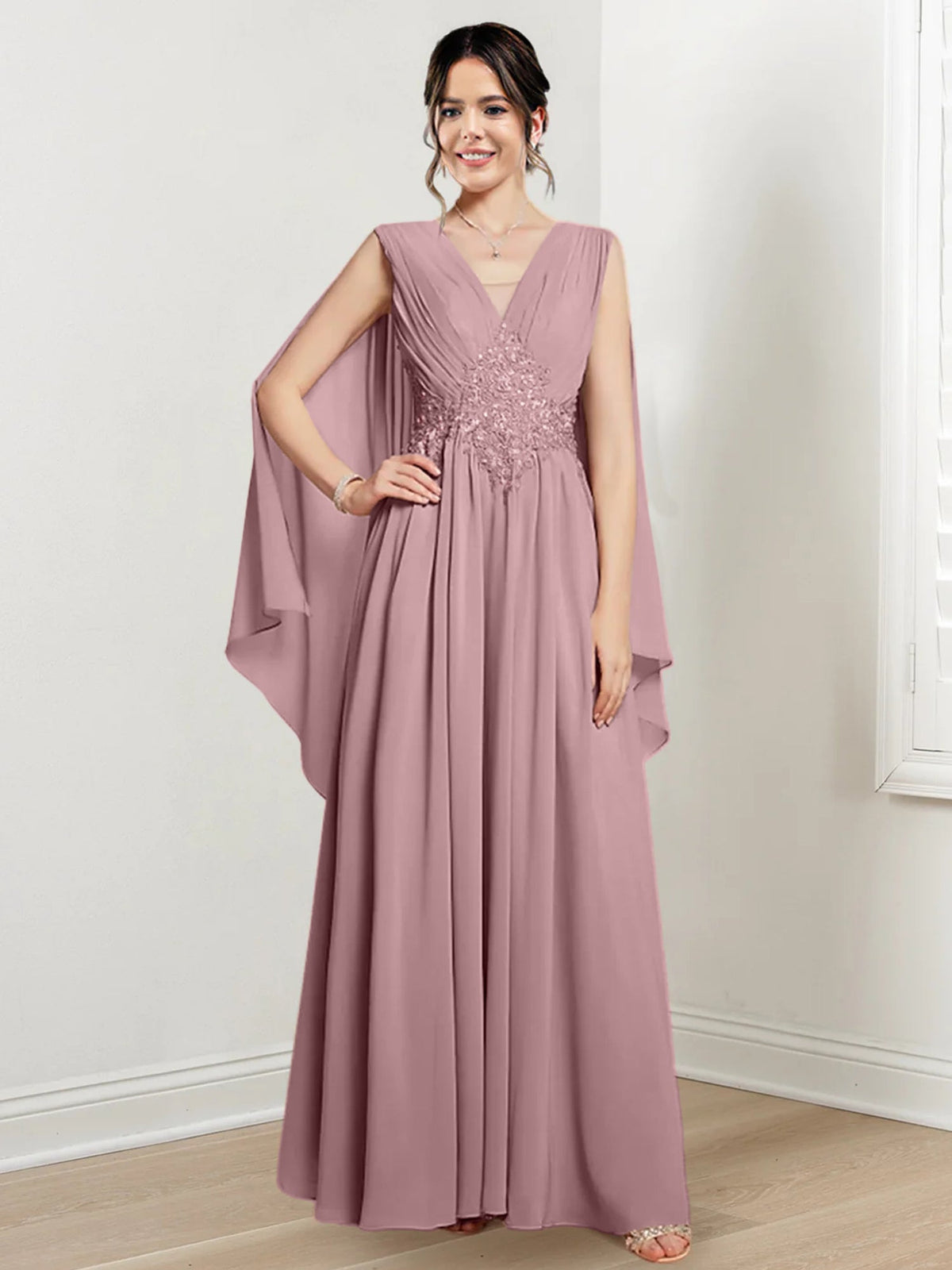 V Neck A Line Long Dress for the Mother of the Bride