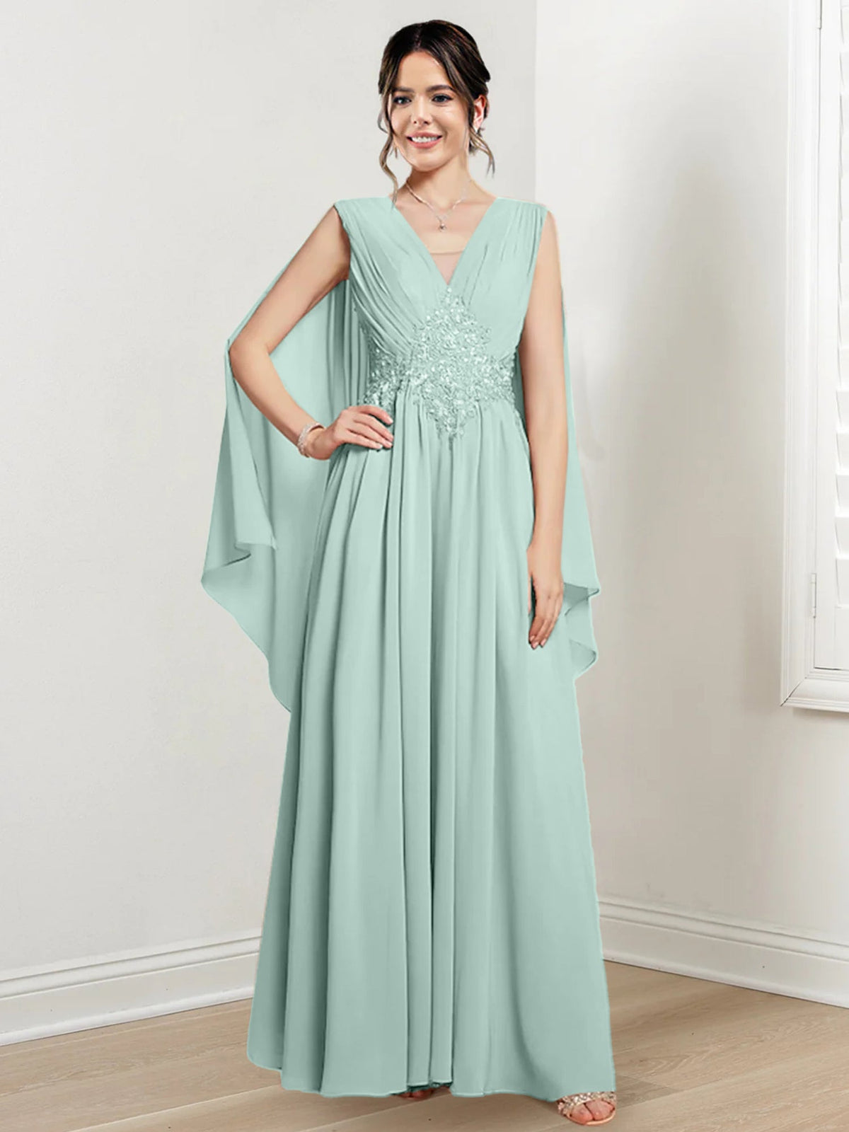 V Neck A Line Long Dress for the Mother of the Bride