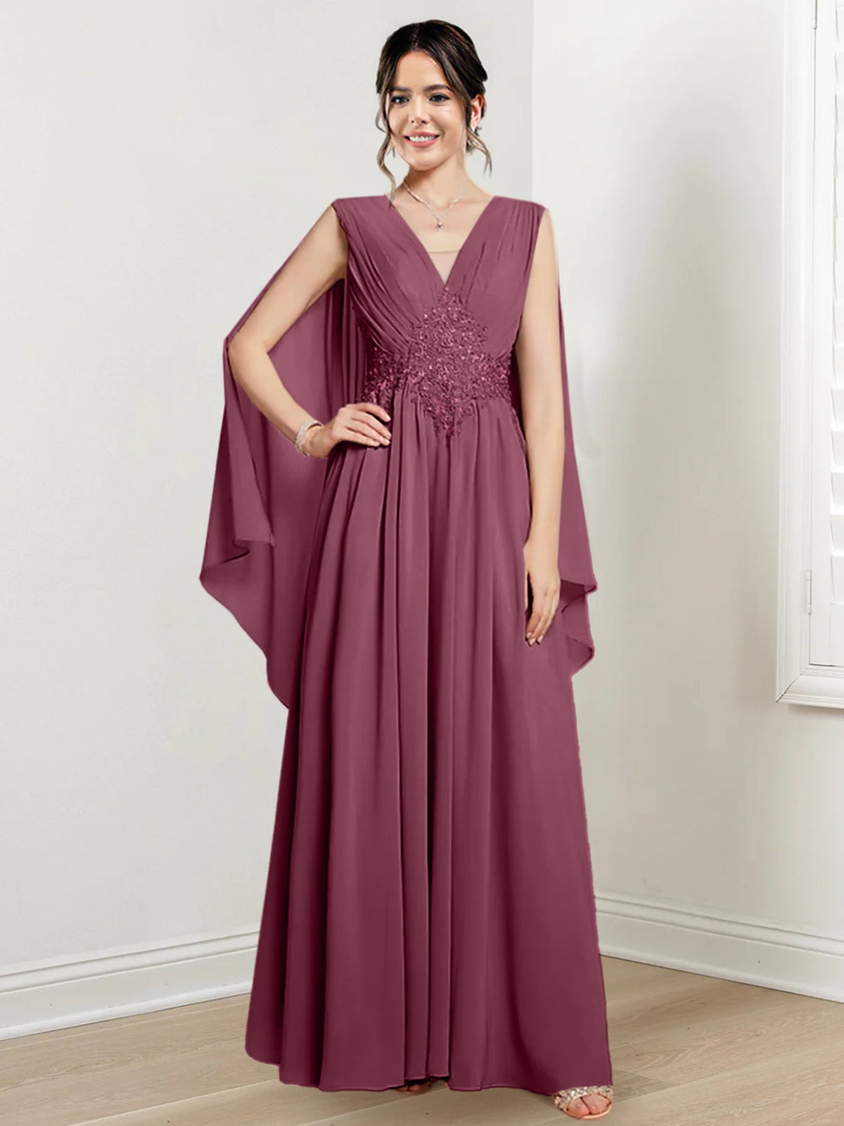 V Neck A Line Long Dress for the Mother of the Bride