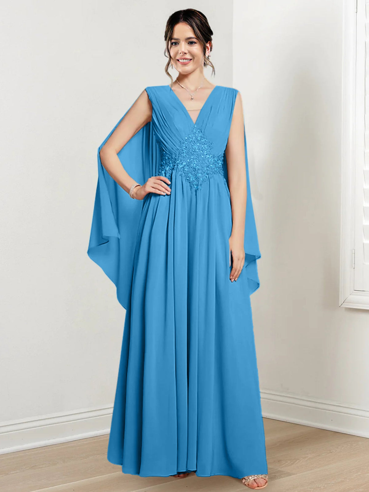 V Neck A Line Long Dress for the Mother of the Bride
