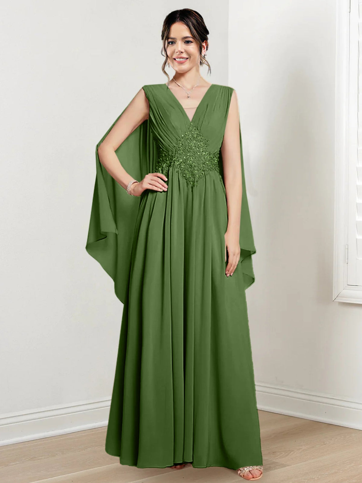V Neck A Line Long Dress for the Mother of the Bride