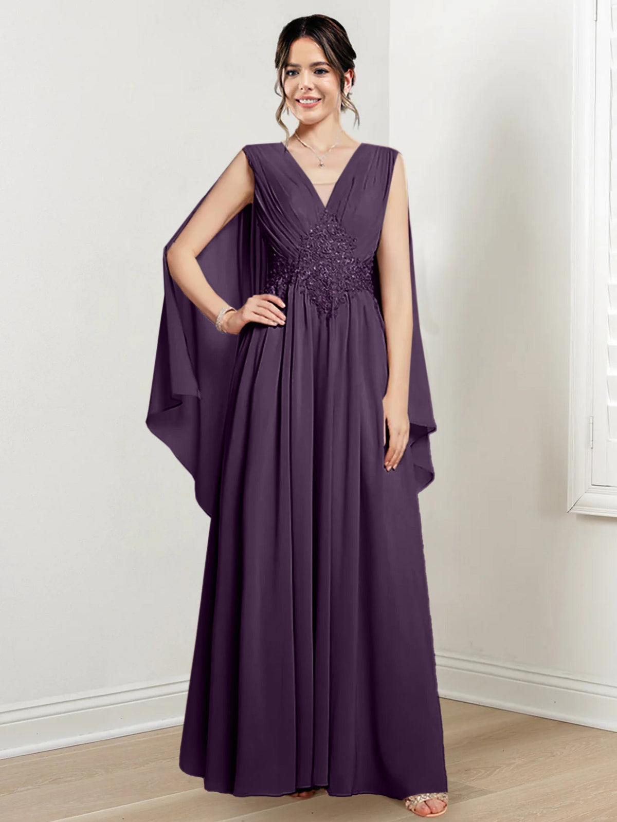 V Neck A Line Long Dress for the Mother of the Bride