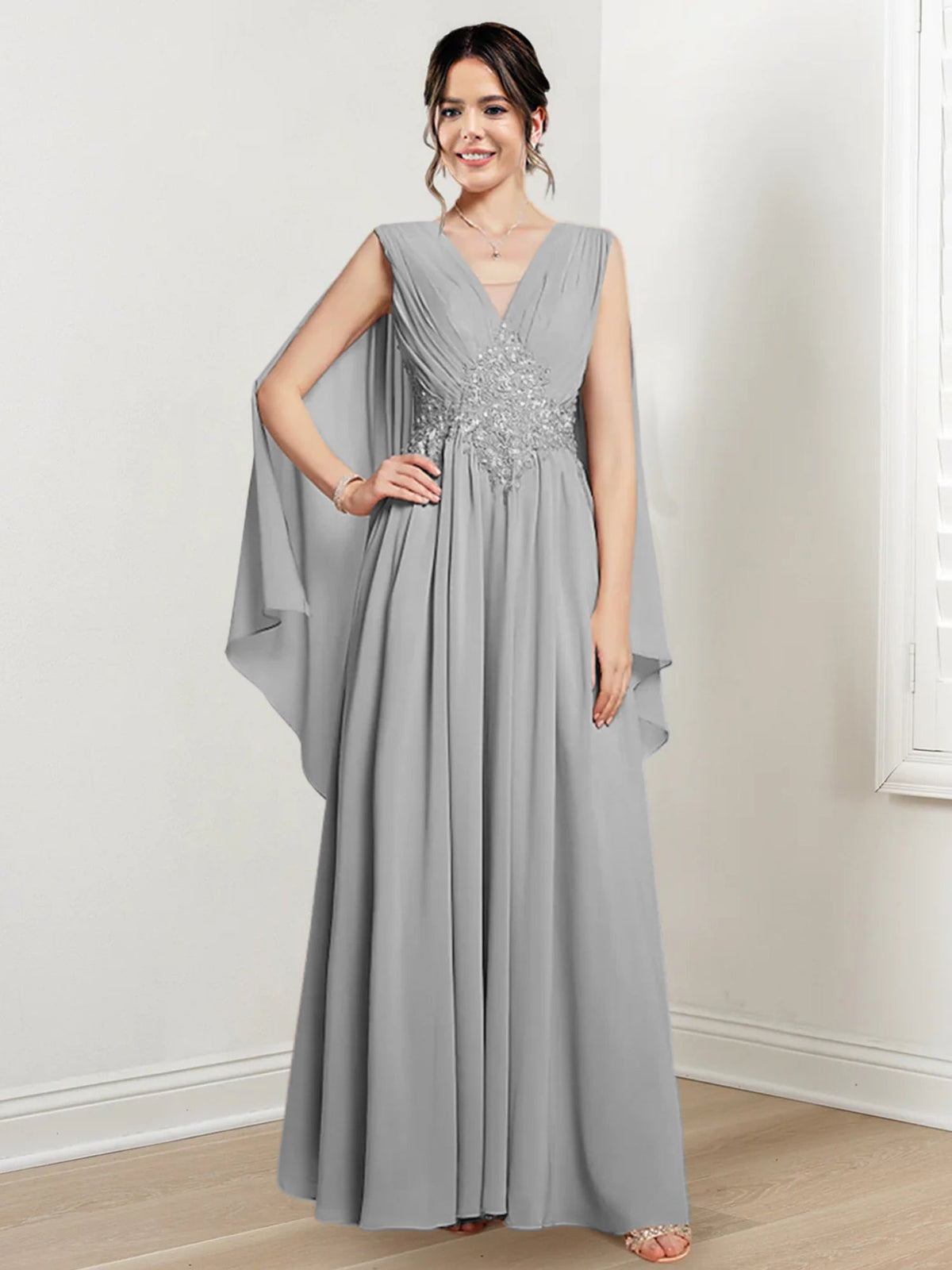 V Neck A Line Long Dress for the Mother of the Bride