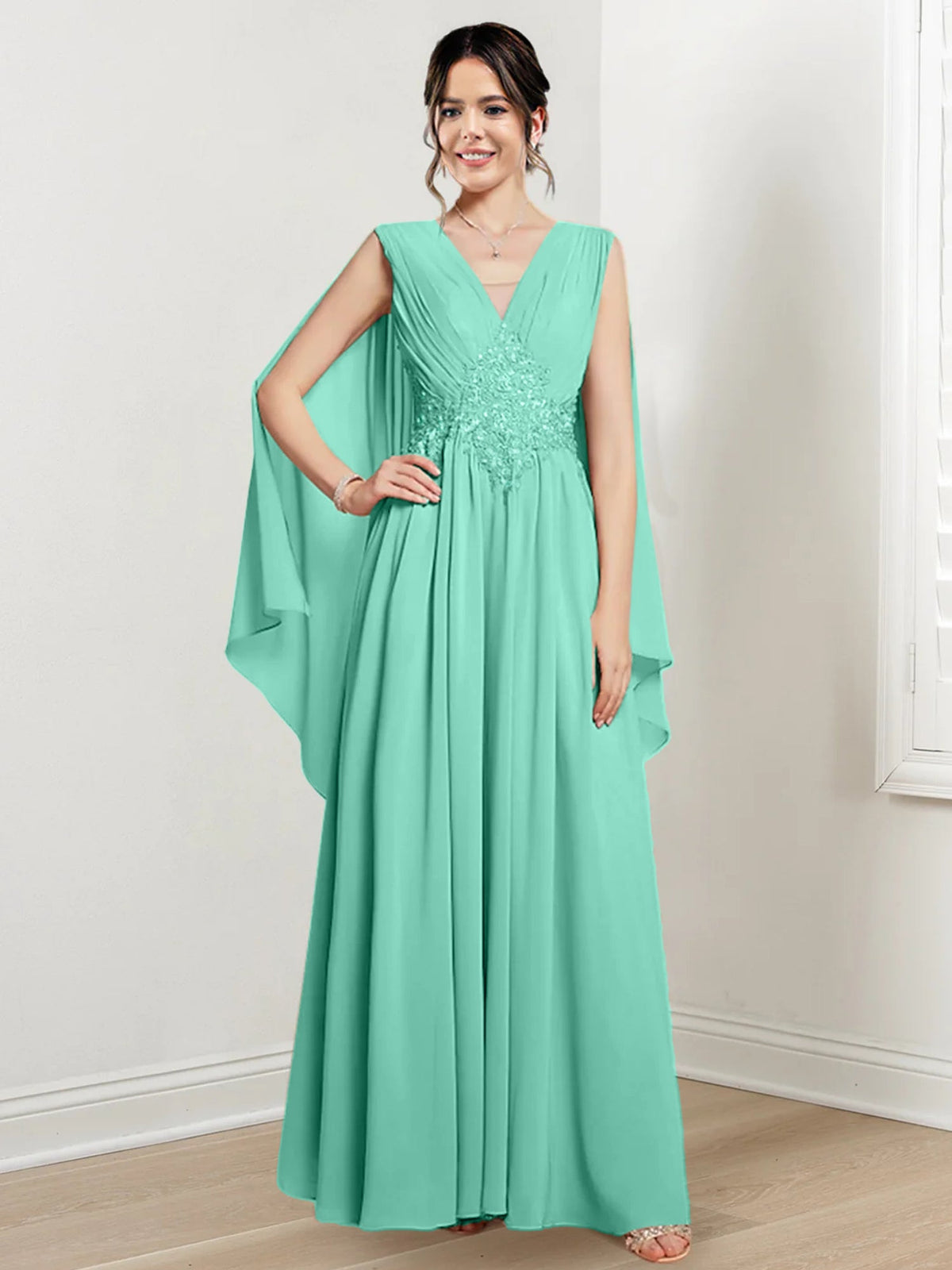 V Neck A Line Long Dress for the Mother of the Bride